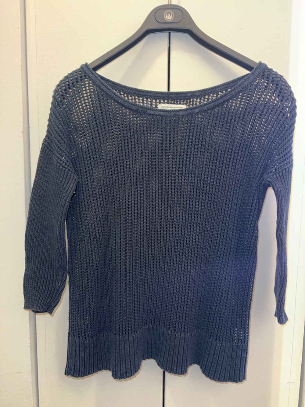 American Eagle Outfitters Women Black Open-Weave Scoopneck Sweater Size XXS